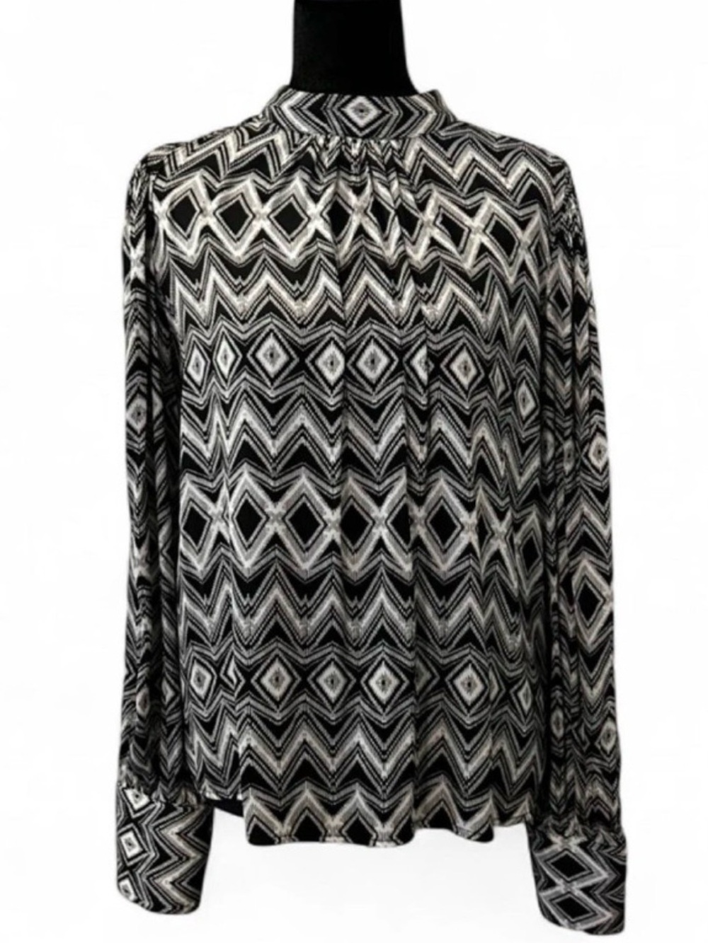 Joie Black and White Geometric Long-Sleeve Blouse